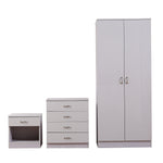 HIGH GLOSS 3 PIECE Bedroom Furniture Set – Wardrobe (2 Door) – Chest (4 Drawer) – Bedside (1 Drawer) – (White on White)